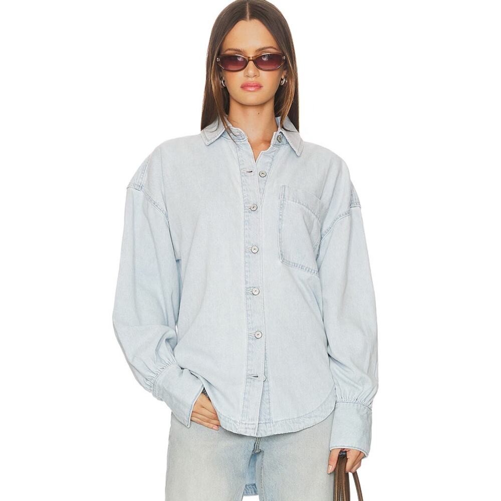 NWT Free People x We The Free Ashley Denim Button Up Shirt Classic Blue Size XS